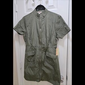 Stella Tweed Olive Zip-Up Dress